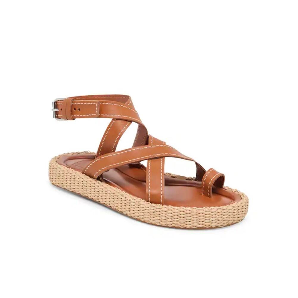 Dolce Vita Roxie Leather and Raffia Platform Brown Espadrille Sandals Summer 8.5 - Picture 4 of 10